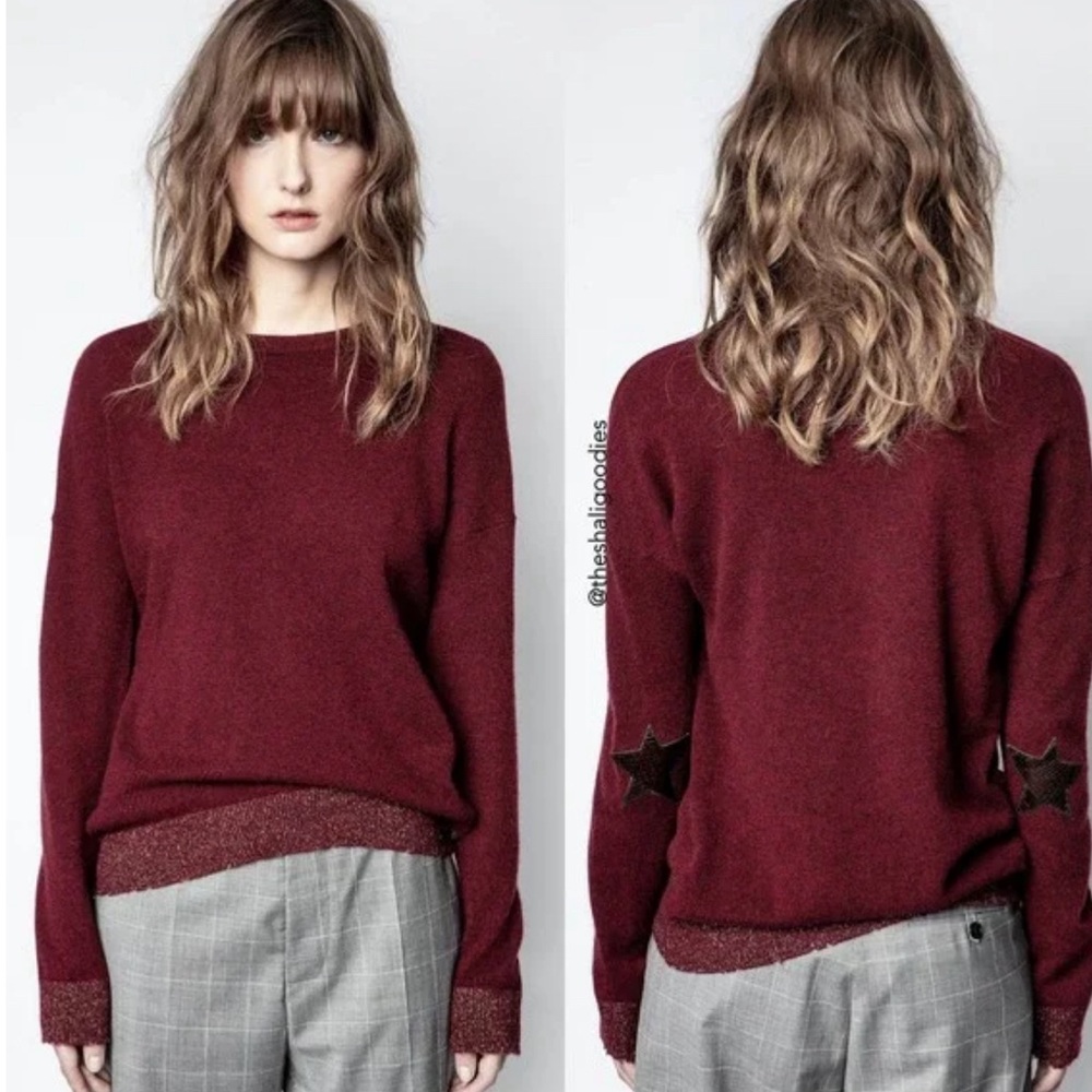 ZADIG & VOLTAIRE Cici Patch Lurex Cashmere Sweater Star Metallic